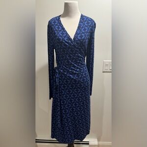 Boden Navy and Black Jersey Wrap Dress - Long Sleeve